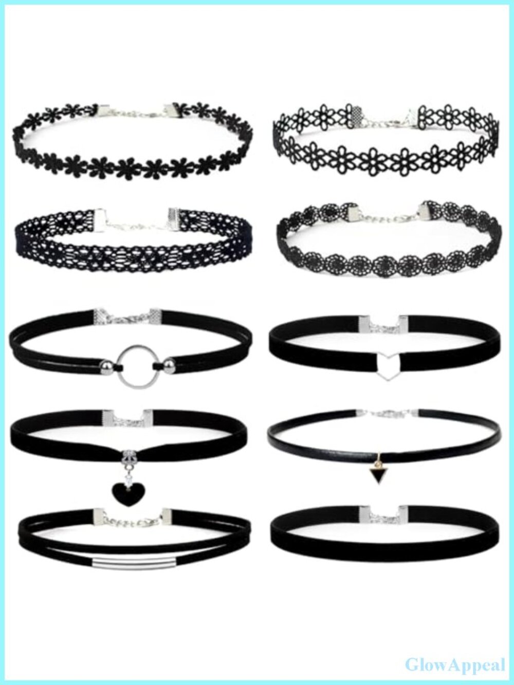 10 Pc Black Velvet Choker Necklace Set Adjustable Link Chain Women's Jewelry